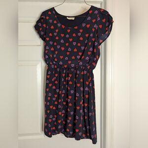Peach Love California ModCloth Oh My Gosh Dress In Navy Hearts